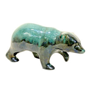 Vintage Blue Mountain Art Pottery Canada Grizzly Bear Teal Green Blue Drip Glaze